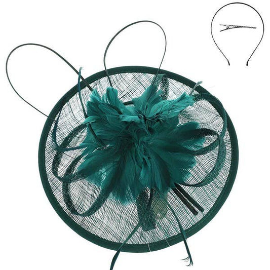 ANB HTH2685 GREEN  SINAMY FEATHER FASCINATOR HEADBAND AND CLIP