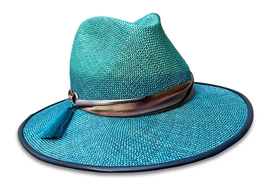 CHA CHA "Disco Flavor "- TURQUIOSE  & NAVY Ombre Fedora LARGE 23-23.5 IN ADJUSTABLE
