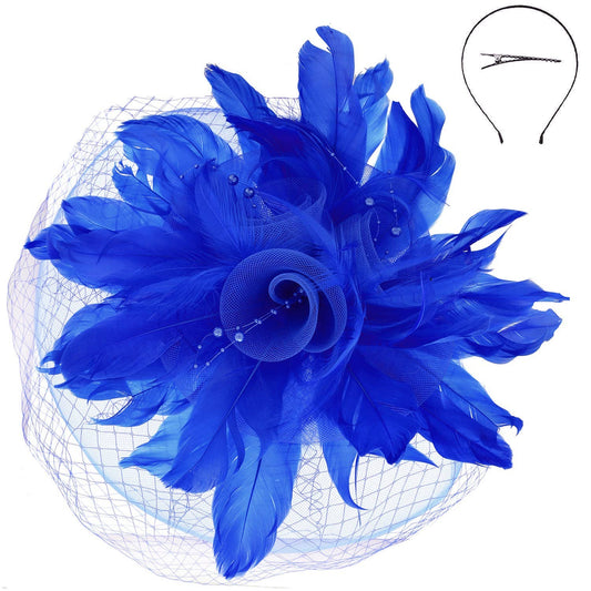 ANB HTH266 ROYAL BLUE  STATEMENT FASCINATOR HEADBAND FASCINATOR