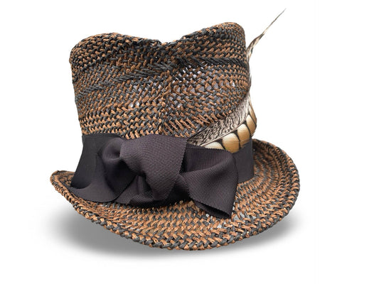 CHACHA "Bree " TWIST STRAW BLACK & BROWN - Slouchy Straw Top Hat: Large 23/23.5